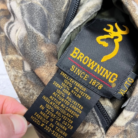 Browning Reversible Puffer Jacket Real Tree Camo/Olive Green Outdoor Full Zip - Picture 6 of 14